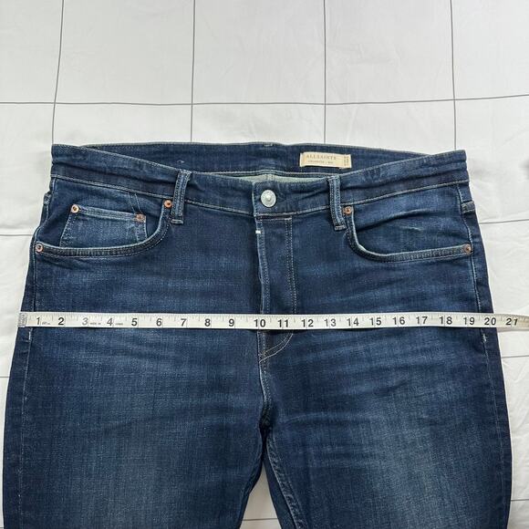 All Saints Jeans Mens 34 Blue Cigarette Skinny Button Fly Fade Distressed Denim - Picture 12 of 16